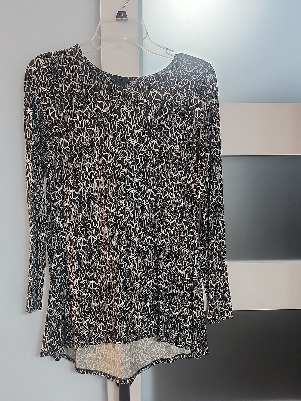 intro. Black & White Scribble-Print Long Sleeve Scoop Neck Tee